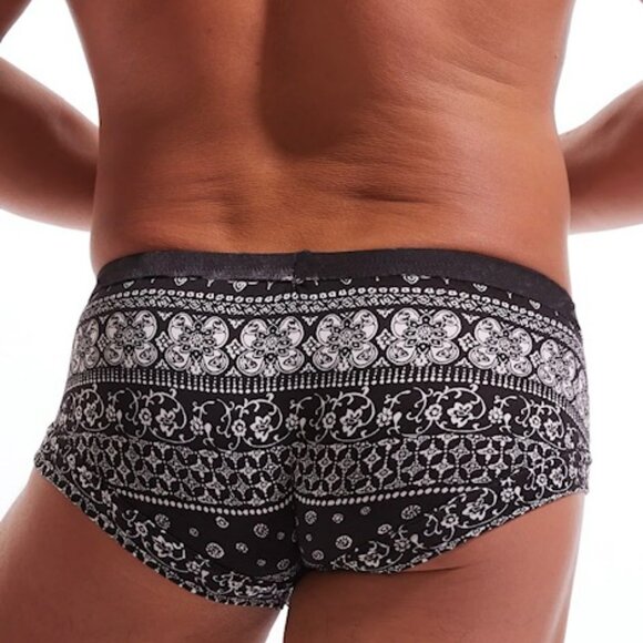 N2N Bodywear Size L Provence Micro Boxer Briefs/Trunks - Black/White - Batik - Picture 14 of 14